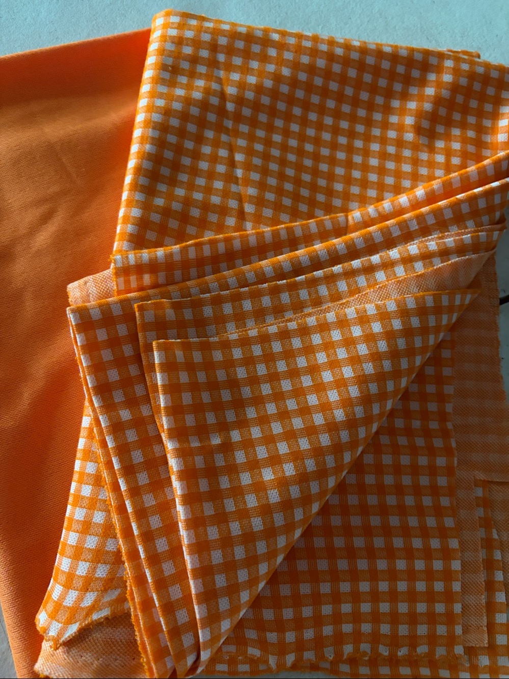 Fabric 58” x 36” Orange White Plaid Knit Fabric + Bonus Piece